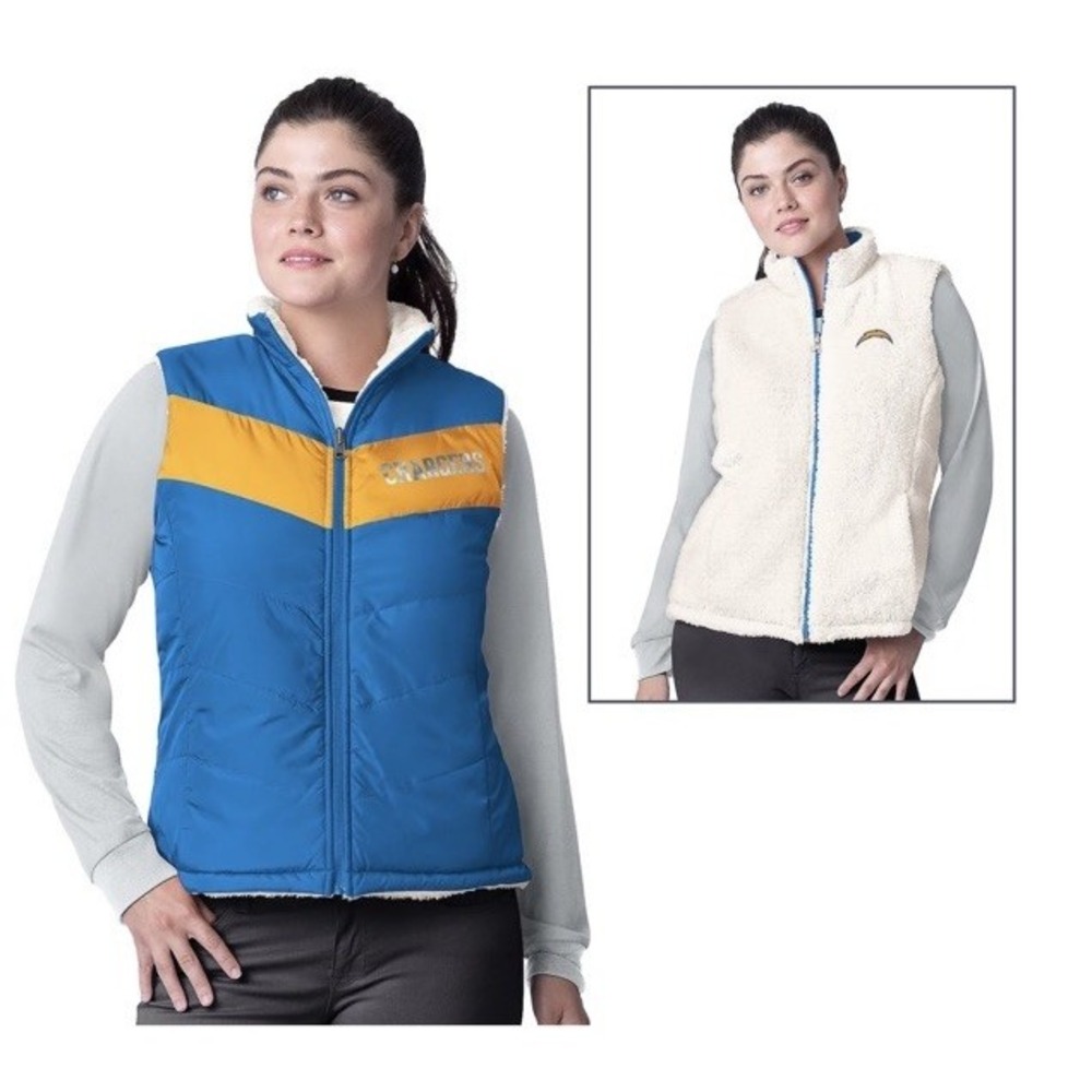 New NFL Apparel GIII L.A. Chargers Reversible Vest Football‎ Fuzzy Blue Zip XL